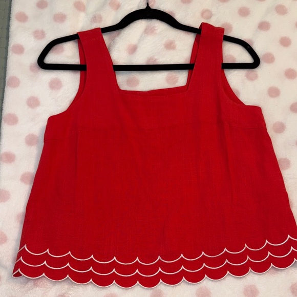 SSYS The Elaine Scallop Ric Rac Linen Skort Set In Red - Picture 6 of 10